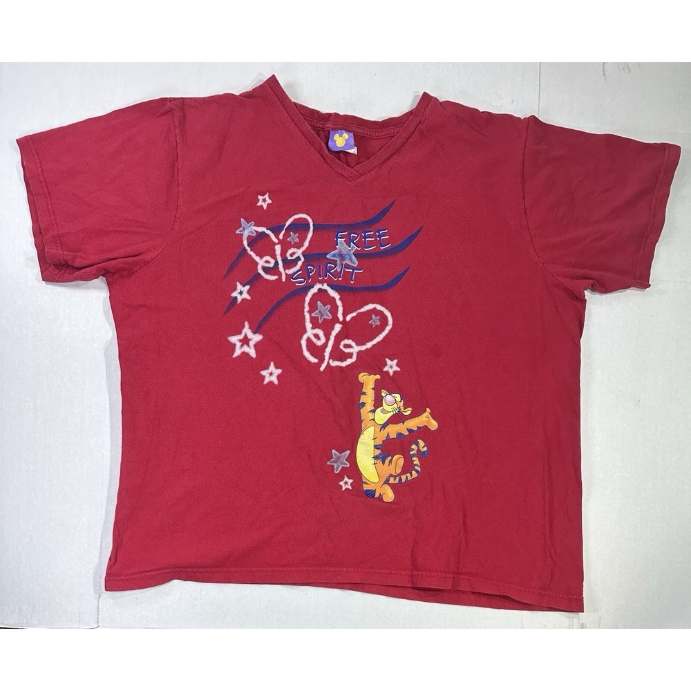 Disney Tigger‎ Free Spirit V-Neck T-Shirt Red Youth XL Graphic Tee